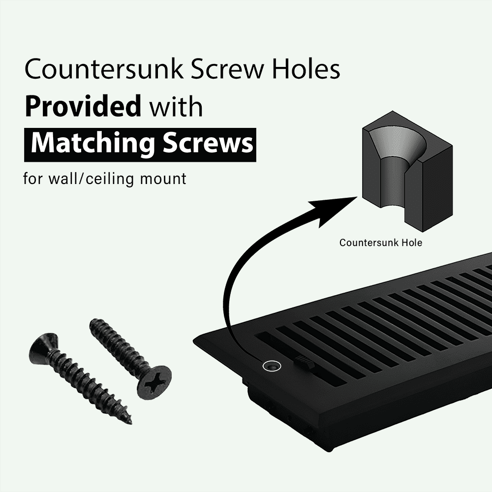 Sleek Vent 4"x12" Duct Opening (Overall 5-1/2"x 13-3/4") Solid Cast Aluminum Register Cover | Powder Coated White with holes