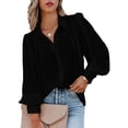 thumbnail image 1 of Blusa de negocios para mujer, cuello en V, Color puro, cuello vuelto, linterna, manga larga, blusa holgada, 1 of 5