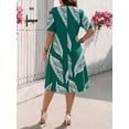 thumbnail image 2 of Mengpipi Women's Dresses Summer Short Sleeve Round Neck Pocketed Loose Leaf Print Casual Gown 1X-5X, 2 of 9