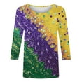 thumbnail image 4 of Visit the JURANMO Store Womens Fashion Tunic Tops Funny Mask Graphic 3/4 Sleeve Mardi Gras T Shirts Lightweight Carnival Party Tees Purple XL, 4 of 5