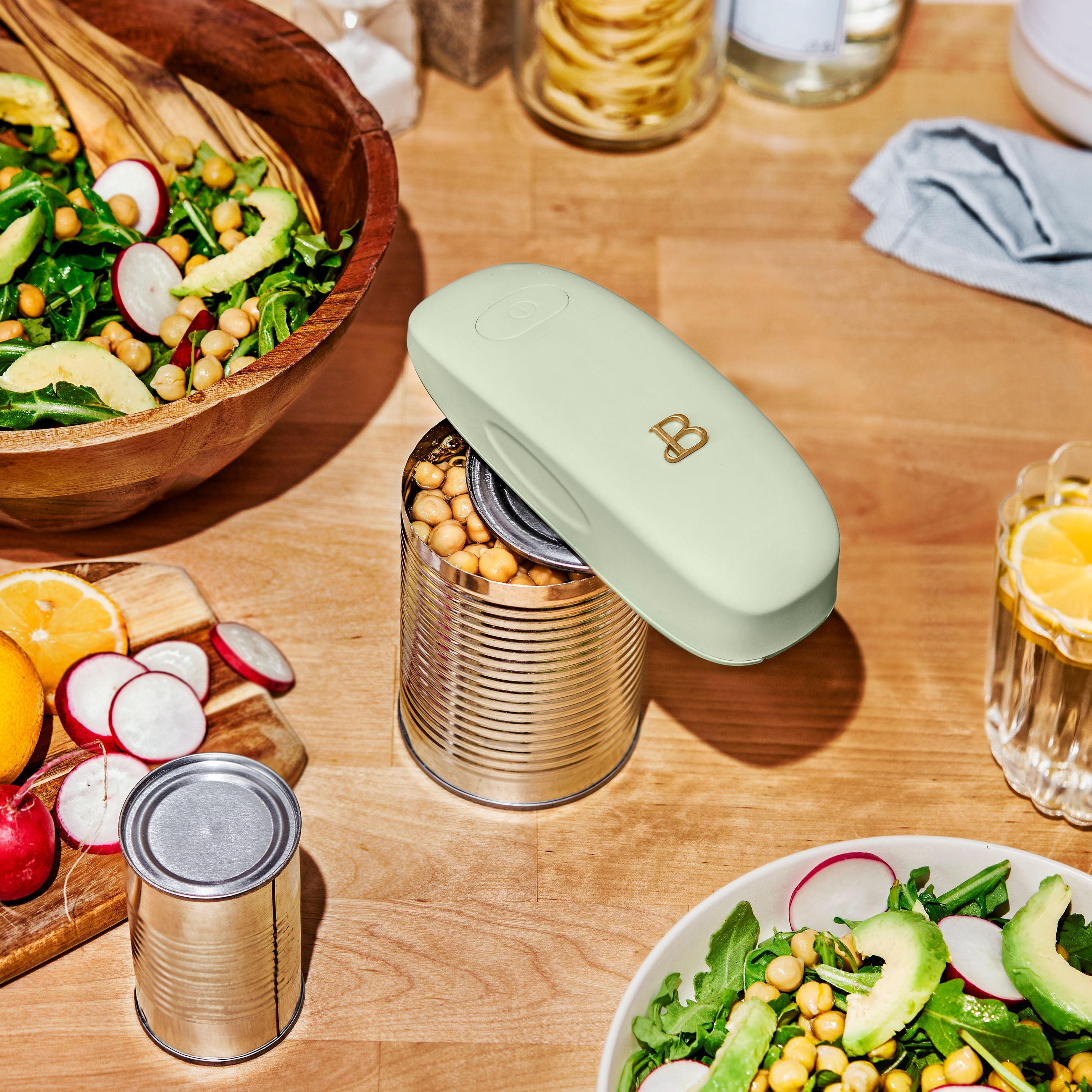 Beautiful Hands-Free Automatic Battery Powered Electric Can Opener, Sage Green by Drew Barrymore