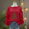 thumbnail image 5 of Yteetum Christmas Sweatshirt for Women Oversized Crewneck Christmas Tree Print Pleated Ruffle Trim Pullover Hoodless Sweatshirts Womens Casual Xmas Graphic Round Neck Loose Lantern Sleeve Sweatshirts, 5 of 5