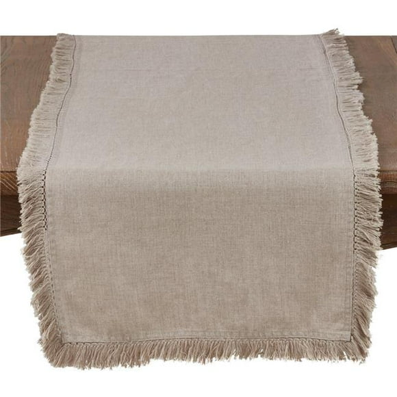 Saro Lifestyle Refined Rustic Chemin de Table Rectangulaire 16 x 72 Po. Lin Délavé avec Design à Franges Naturel