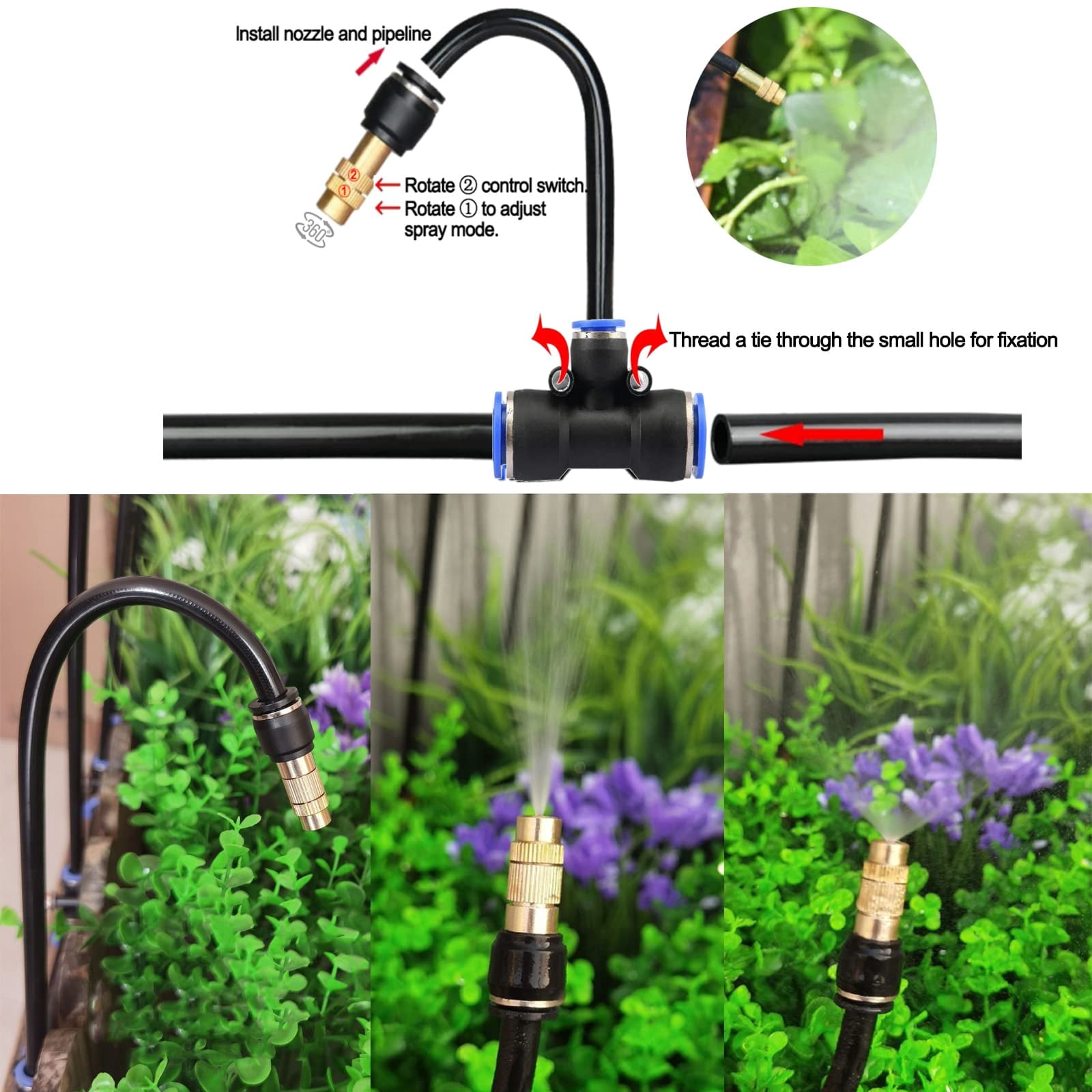 100ft Drip Irrigation Kit  Automatic Garden Watering System With Tool-free Quick Connectors 360° Bending Droppers & Copper Misting Nozzles For Greenhouse Patio Lawn Vegetable Garden. (30m)
