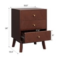 thumbnail image 2 of 26” Tall Mid-Century Modern 3 Drawer Cherry Nightstand, Wood Bedside Table with Gold Knobs for Bedroom or Living Room, 2 of 8