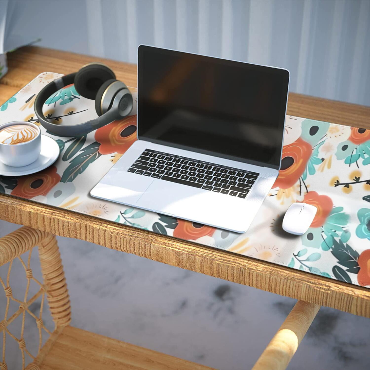 Long Mouse Pads for Desk,Pioneer Flower Floral Print Pattern Desk Mats on Top Of Desks, Desk Mouse Pad Extra Large with 3mm Non-Slip Base and Stitched Edge for Gaming,Office,Work,Home 35.4"x15.7"