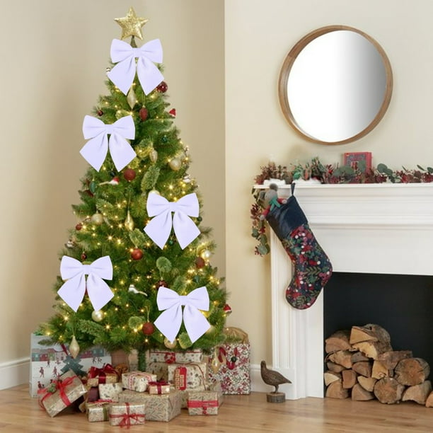 Lazo decorativo de árbol de Navidad - Pack de 2 lazos decorativos de terciopelo para regalos, coronas y decoración navideña, 5,12 pulgadas, rojo, amarillo, verde, rosa, blanco