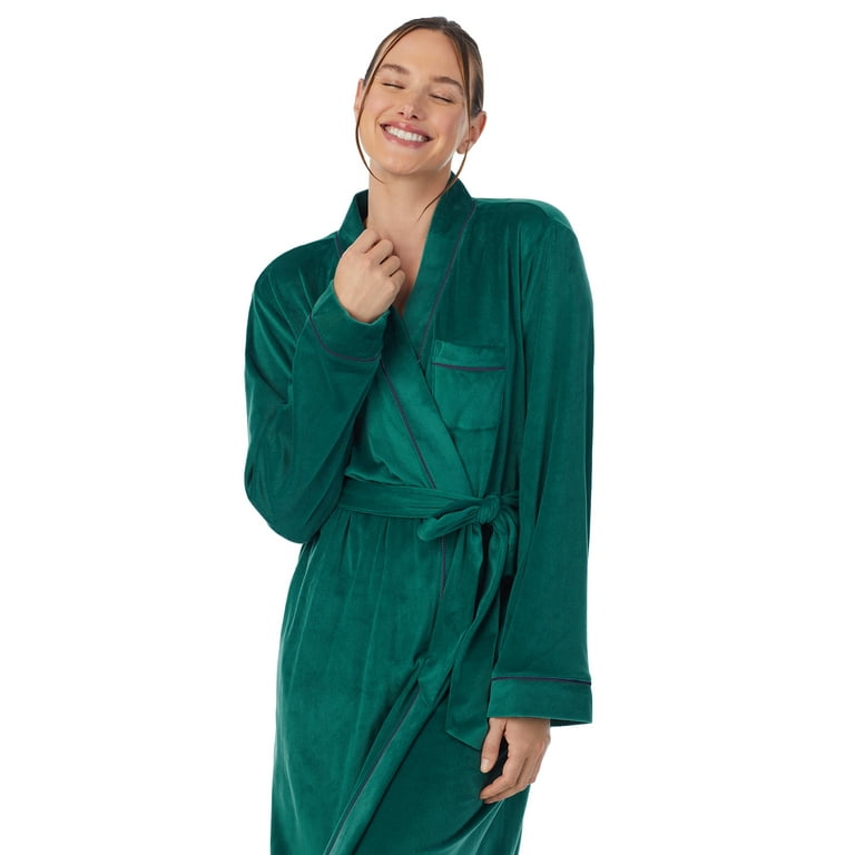 Aria Women's Knit Stretch Velour Long Sleeve Wrap Sleepwear Robe