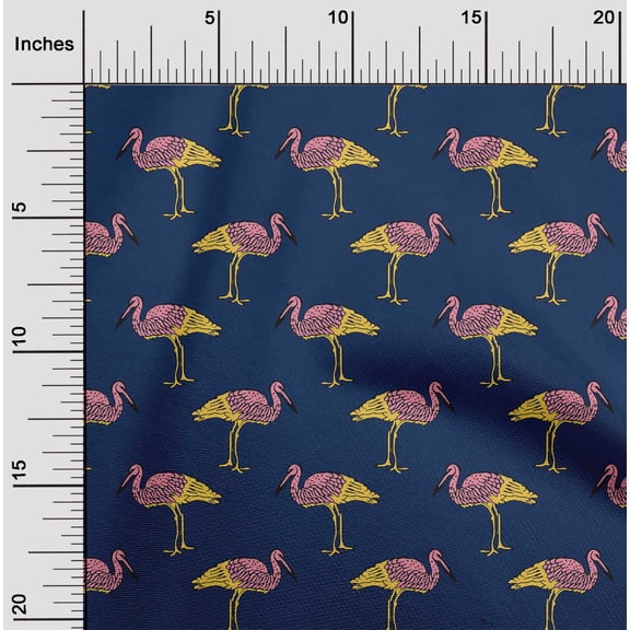 oneOone Organic Cotton Poplin Twill Fabric Heron Block Printed Craft Fabric BTY 42 Inch Wide
