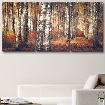 PixonSign Canvas Print Wall Art Cracked Paint Texture Orange Forest & White Trees Nature Wilderness Illustrations Modern Art Landscape Relax/Calm Warm for Living Room, Bedroom, Office - 16"x24"x3
