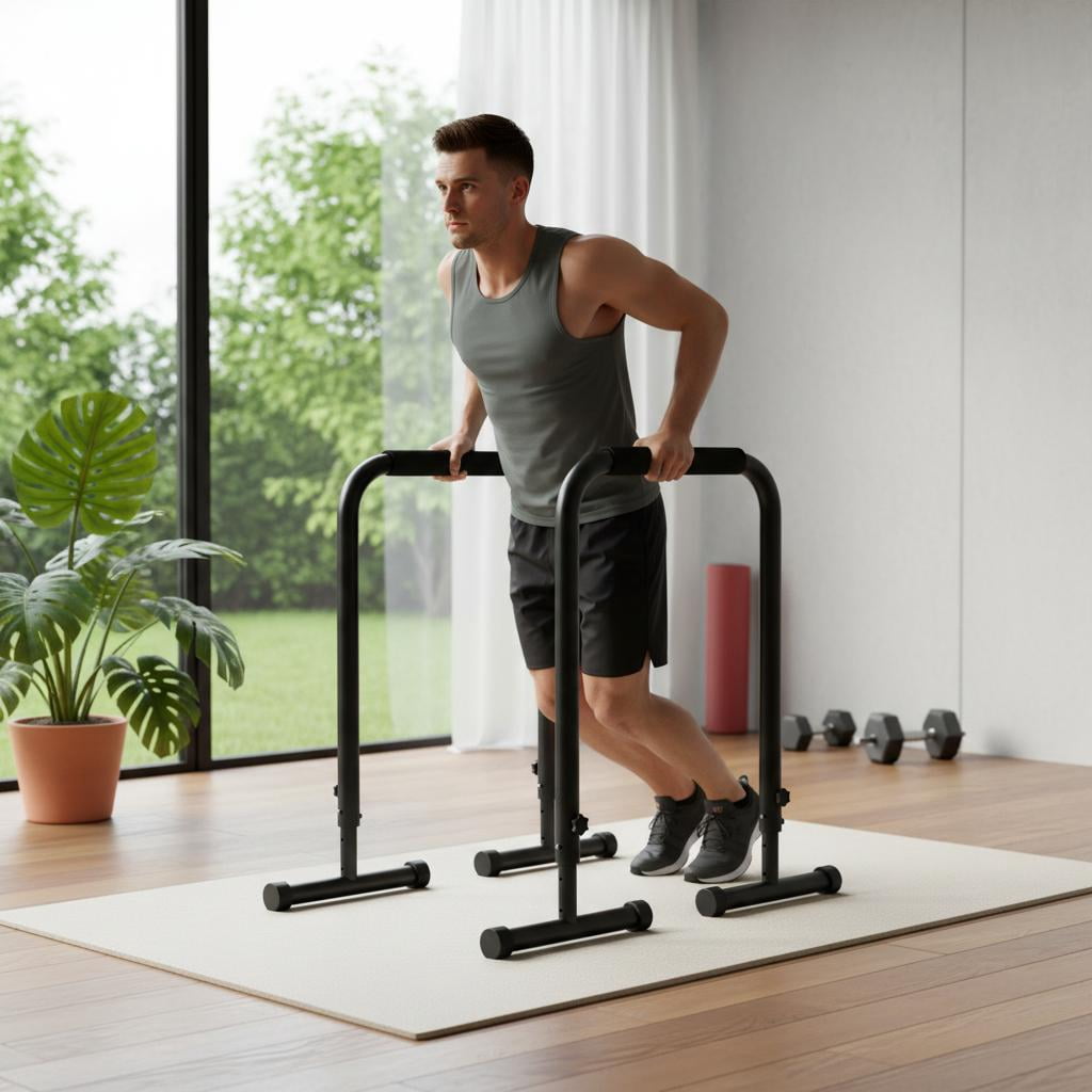Heavy Duty Dip Bar Station 440LBS, Adjustable Height 32-36", Portable for Home Gym Calisthenics