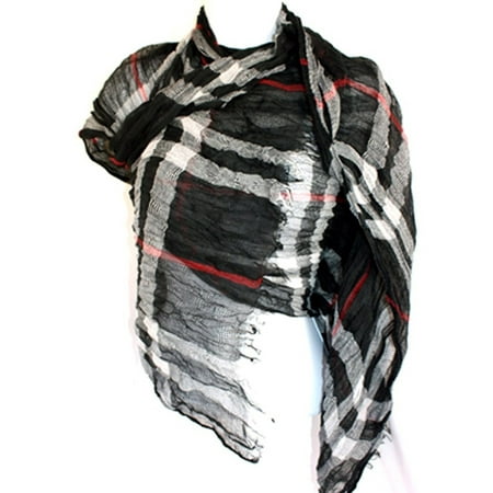 Style Long Scarf - Long Preppy Style Checkerboard Plaid Print Soft Light Cotton Blend Scarf