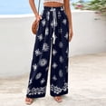 thumbnail image 2 of Women's Wide Leg Palazzo Pants 2026 Summer Boho Floral Trousers Drawstring Elastic Waist Wide Leg Pants with Pockets Spring Flowy Beach Vacation Clothes Resort Wear Lounge Pants Navy XXL, 2 of 6
