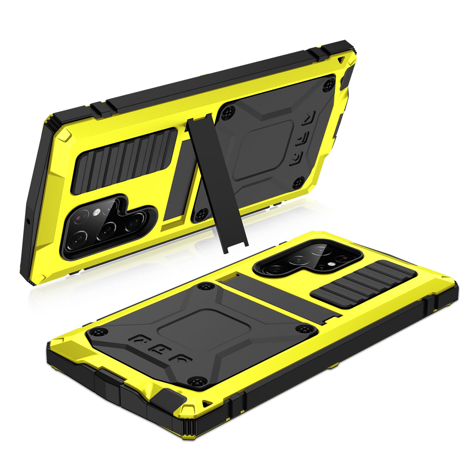 Samsung S22 Ultra Rugged Full-Body Case, Metal Bumper Built-in Screen Protector&Kickstand,Dustproof Drop-Proof,Full Body Protection Heavy Duty Military Cover For Samsung Galaxy S22 Ultra, Yellow