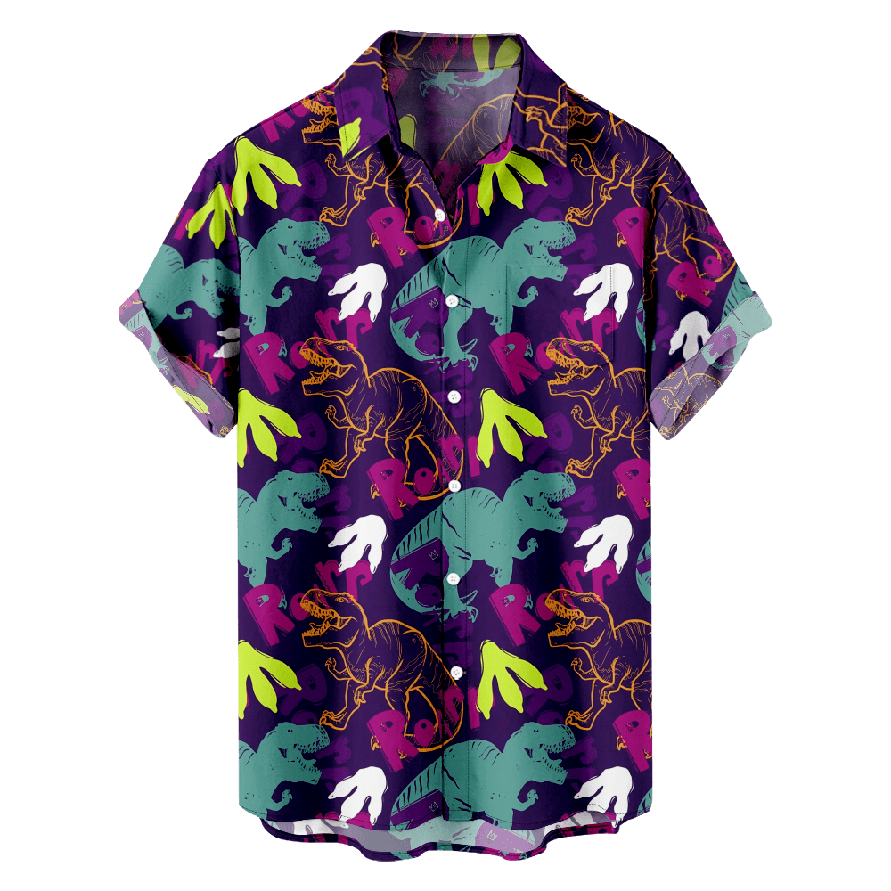 MLFU Dinosaurs Shirts for Men,Men's Casual Button Down Tropical Summer Holiday Shirts