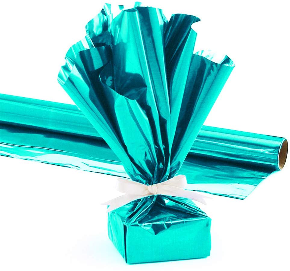 PMU Mylar Gift Wrap Roll, 24 Inches X 8.3 Feet, Metallic Turquoise Pkg