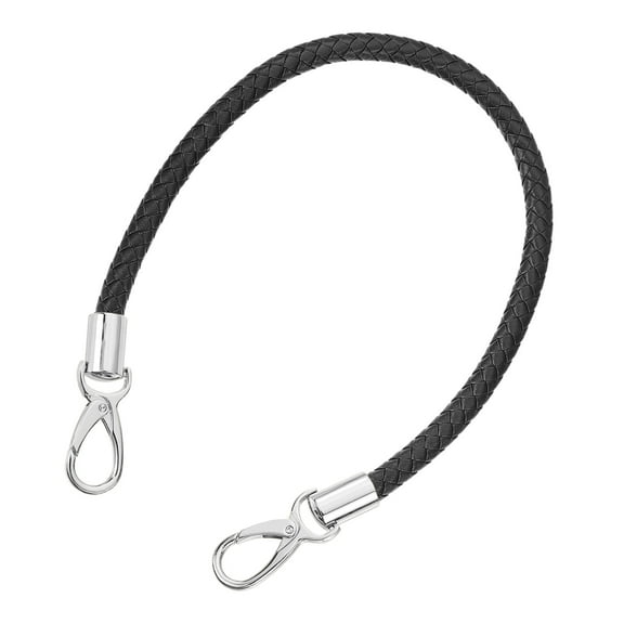 Leather Purse Strap, 1Pack 50cm Short Leather PU Braided Purse (Black Strap   Silver Clasp)