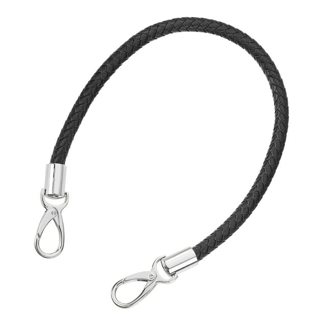 Correa de Monedero de Cuero, 1Paquete 50cm Correa de Cuero trenzada corta (Correa Negra + Cierre Plateado)