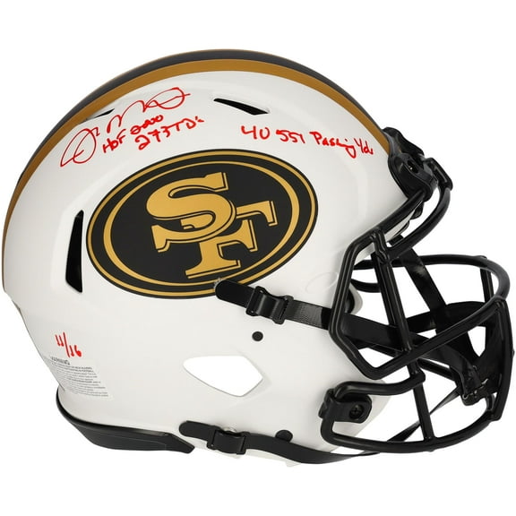 Joe Montana San Francisco 49ers Autographed Riddell Lunar Eclipse Speed Authentic Helmet with Career Stats Inscriptions - Limited Edition of 16 - Fanatics Authentic Certified