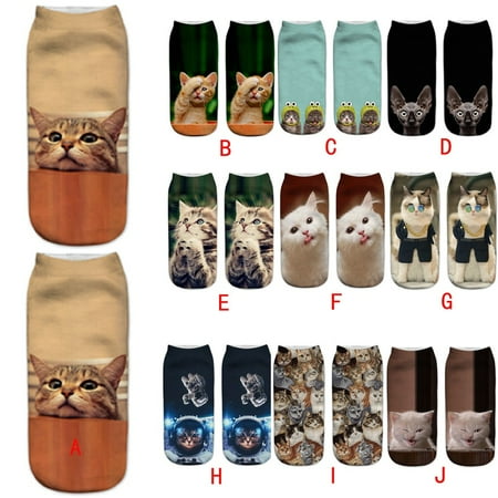 

No Show Socks Womens Casual Work Business 3D Cute Cat Printing Medium Sports Socks