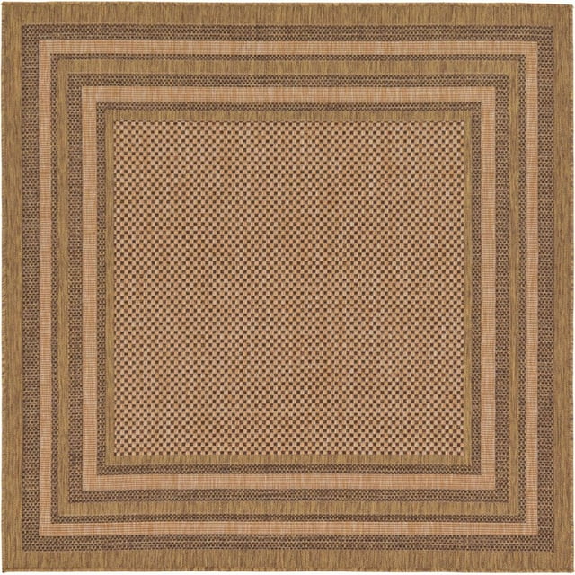 Unique Loom Outdoor Border Solid Tonal Rug 6' x 6' Square Brown/Light Brown