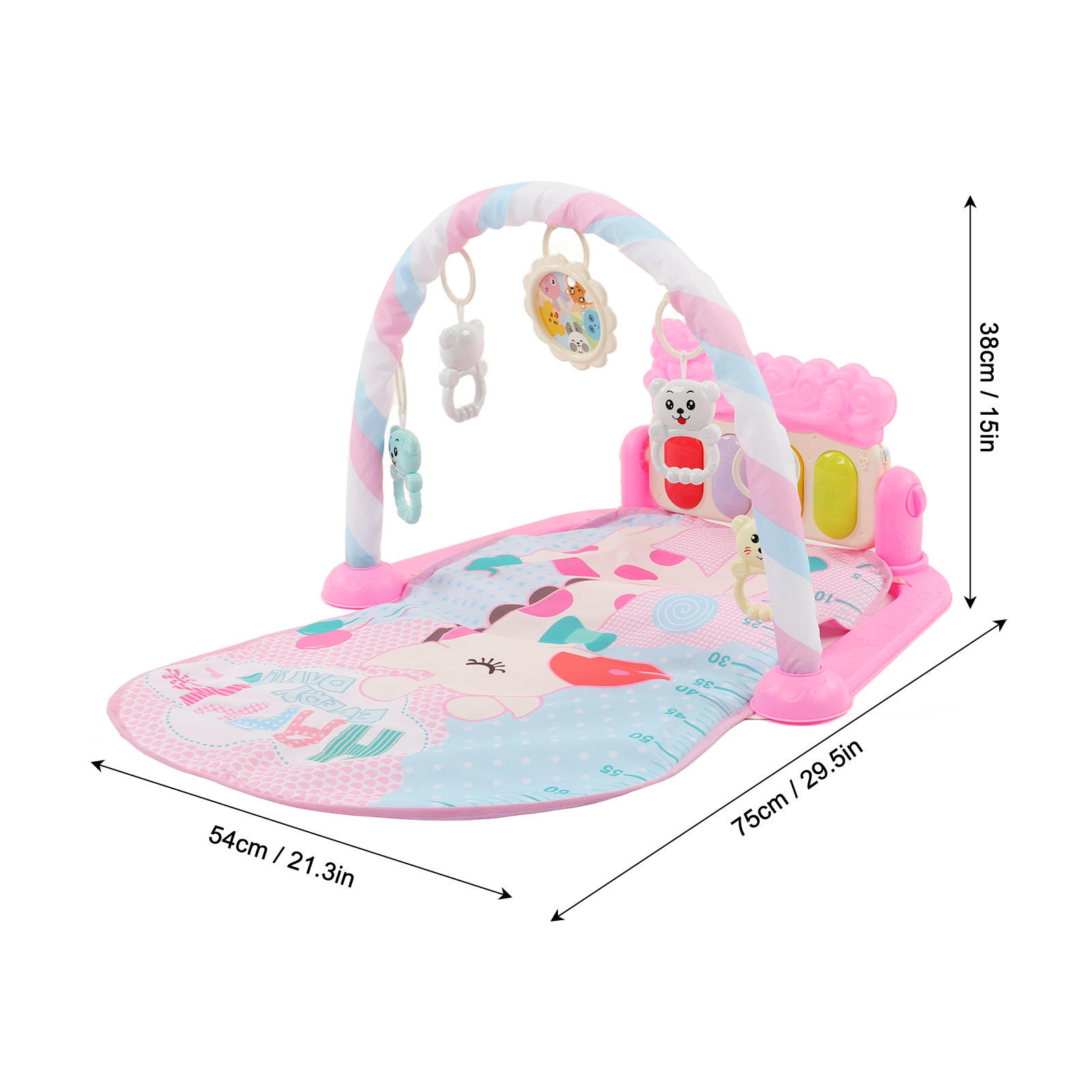 LAZIOEGR Pink Baby Gym Play Mat for Newborns & Toddlers - Multi-Color Sensory Learning Mat with Kick Piano, Rattles, Soft Light & Sound
