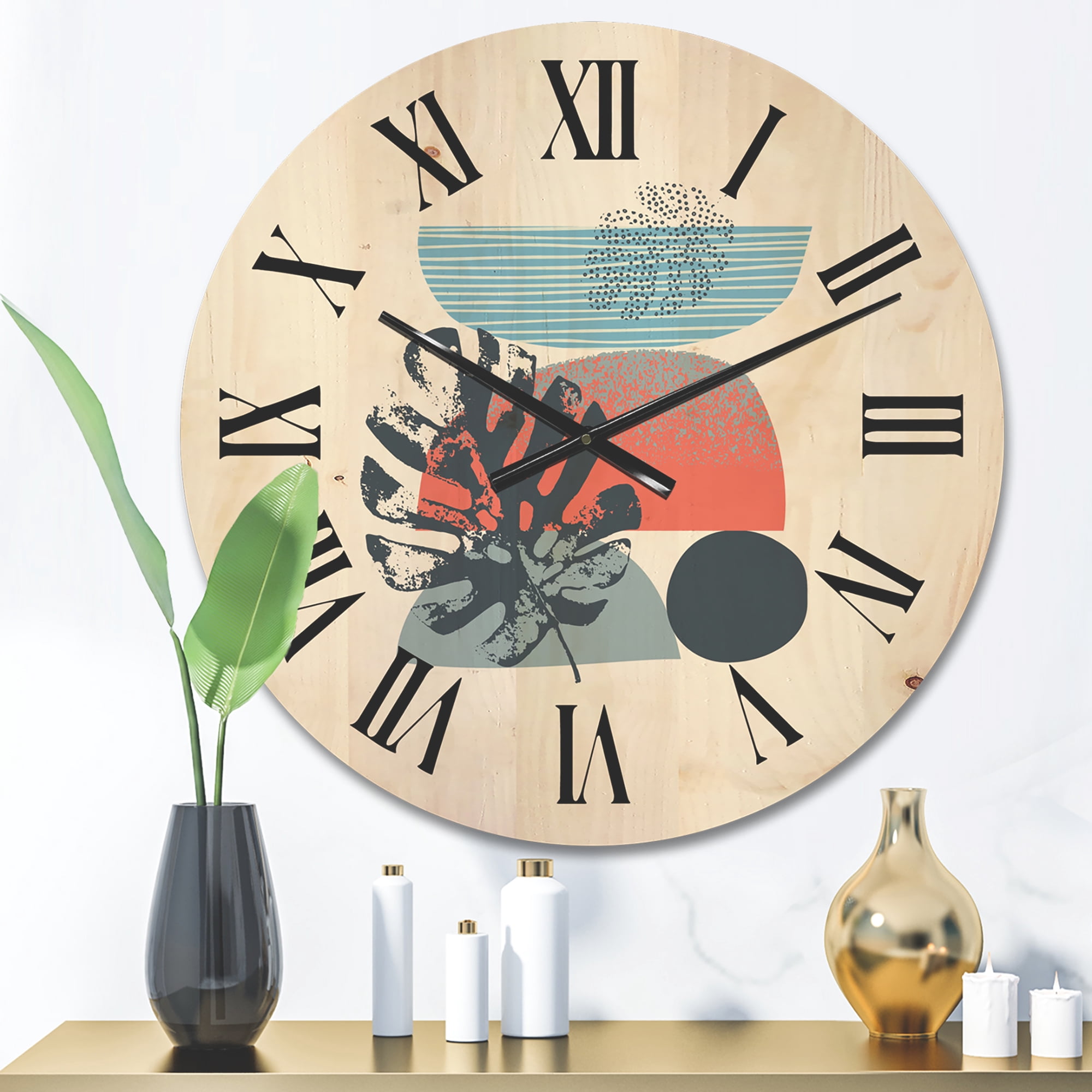 Designart 'Abstract Colorful Geometric Art Collage IV' Modern Wood Wall Clock