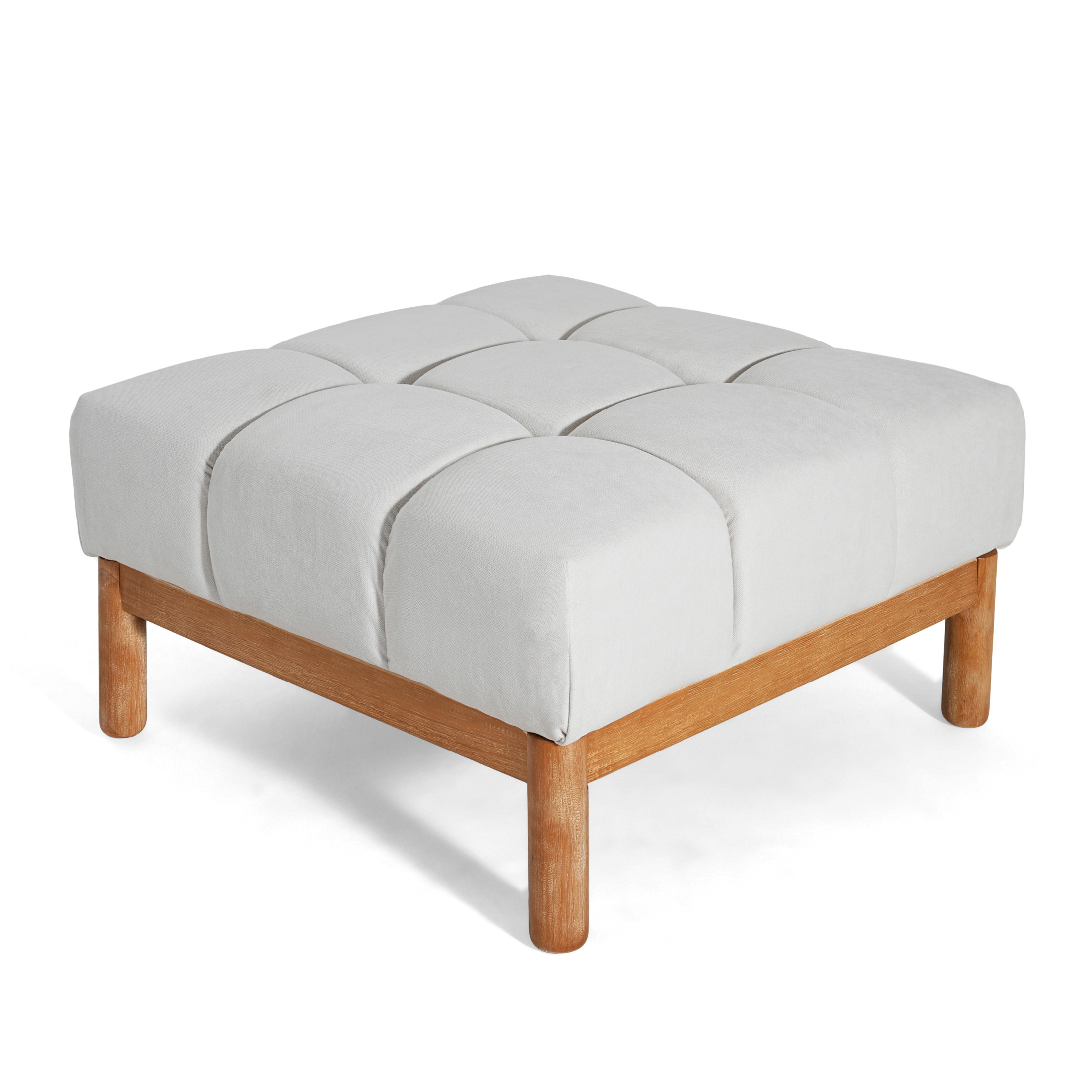 Christopher Knight Home 33" Modern Deep Biscuit Tufted Upholstered Square Ottoman with Wood Base, White