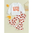 thumbnail image 2 of Liacowi Toddler Girl Game Clothes Letter Print Round Neck Long Sleeve Pullover Football Pattern Flare Pants Outfit, 2 of 9