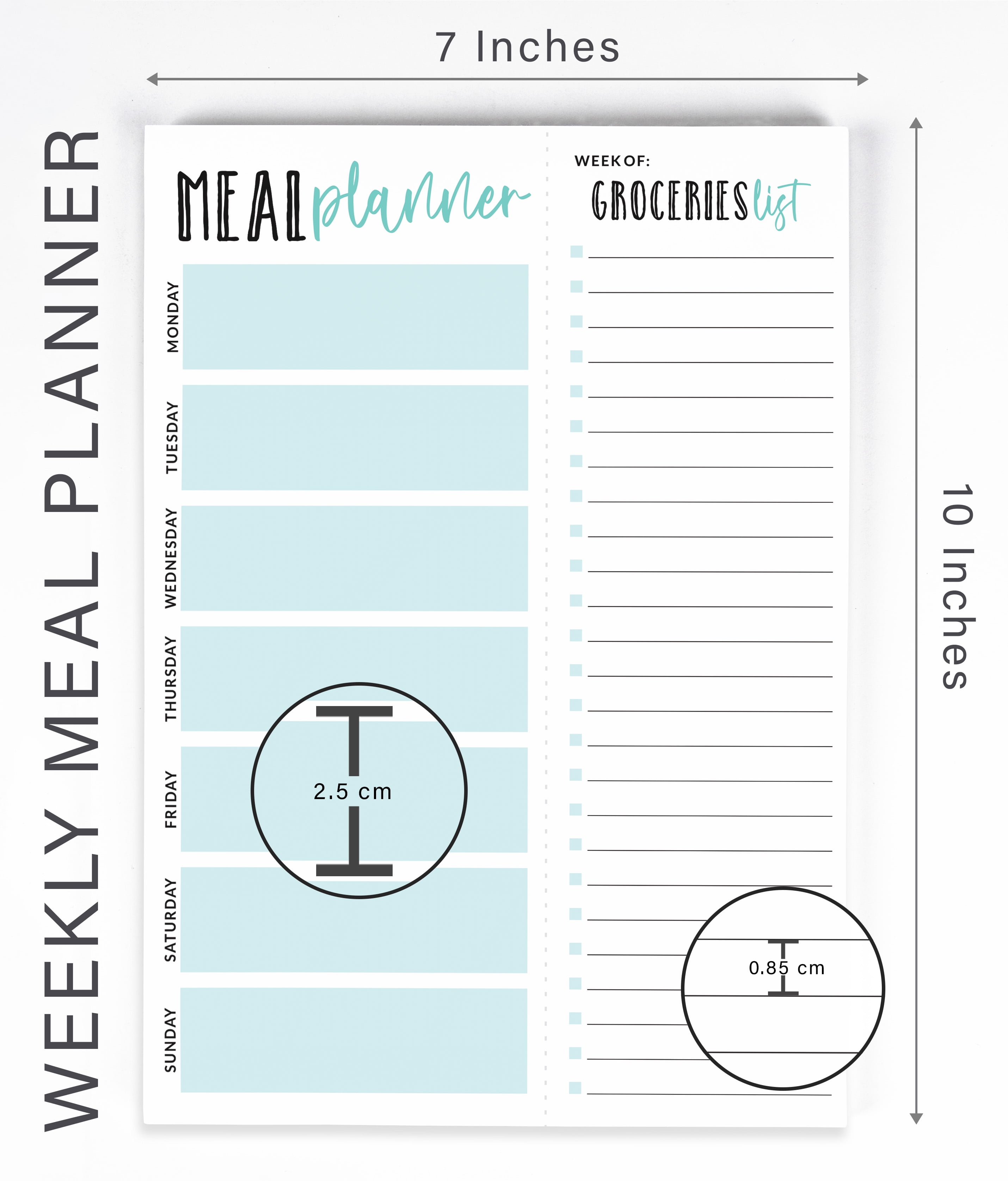 Inkdotpot Weekly Meal Planner Notepad 7"x10 , "Meal Planner" Magnetic Meal Planning Pad with Tear Off Grocery Shopping List for Fridge- Kitchen & Home - 54 Sheets -JJ