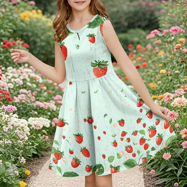 LOVZFMLL Robe d'Été Décontractée à Manches Courtes et Col Rond pour Enfants de 3 à 12 Ans