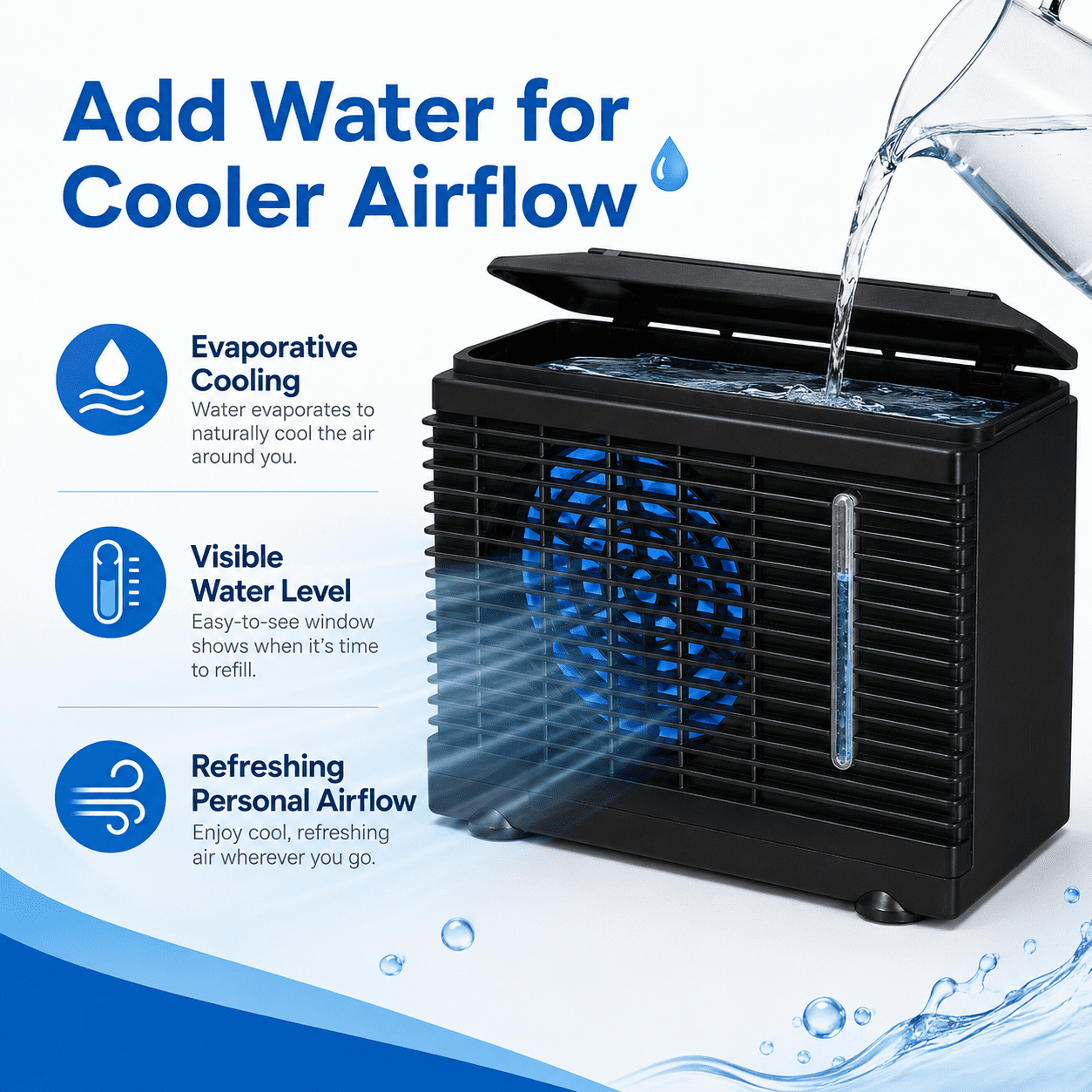 Portable Car Air Conditioner Fan 12V Evaporative Cooler Mini Conditioner For Car Truck Rv Camping Low Noise 2 Wind Levels 7.9X3.7X5.9In