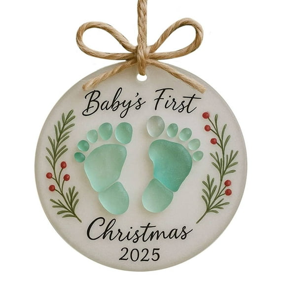 First Christmas Ornament 2025, Personalized Footprint Baby's First Christmas 2025 2D Sea Glass Ornament, Custom Baby 1st Christmas Ornaments, New Born Baby Gift, for New Dad, New Mom
