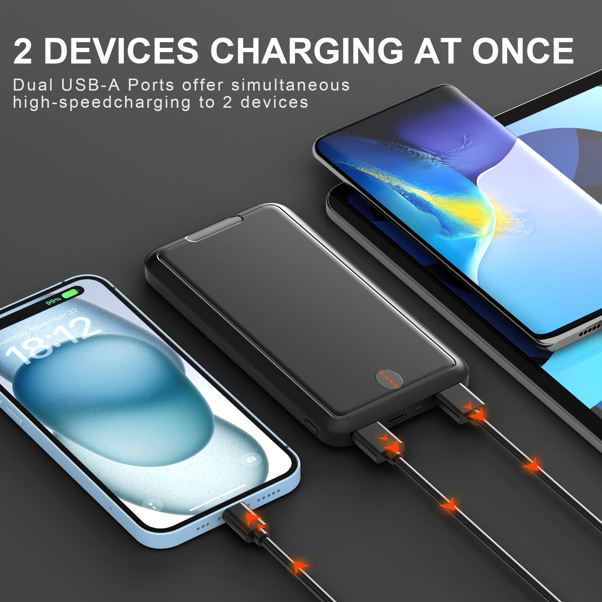 3 Packs Power Bank, Portable Charger 10000mAh Battery Pack With Dual USB Ports, Slim Design, Compatible For Smartphones, Tablets, And Other USB Devices. (3 Packs)