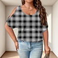 thumbnail image 3 of Trgacdwlo L-5XL Plus Size Women Cold Shoulder Tops Plaid Crew Neck Short Sleeve Shirt Women Hide Belly Vintage Tunic Tops for Women White 5XL, 3 of 4