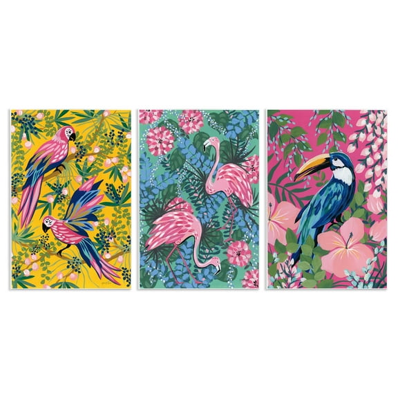 Stupell Industries Tropical Birds & Botanicals Animals Painting Unframed Art Print Wall Art, 10 x 15, Set of 3