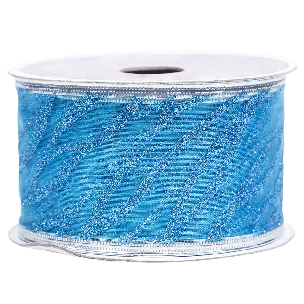 JAM Wire Edged Ribbon, 2 In x 3 Yards, 1/Pack, Blue Wave Glitter