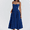 Dark Blue, variant on Women's Summer Dresses Fashionable Solid Color Floral Retro Temperament Palace Style Suspender Pocket Dress