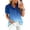 Blue, variant on Ombre Ruffle Blouse for Women, V-Neck Short Puff Sleeve Button Down Top - Casual Gradient Tunic with Curved Hem Blue XXL