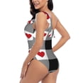 thumbnail image 4 of Easygdp Heart Black Buffalo Plaid Gingham Women's One Shoulder Ruffle Monokini Bathing Suits with Removable Chest Pad, Quick Drying - Large, 4 of 8