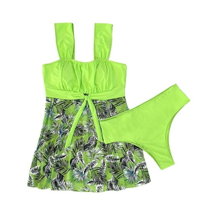 Blphud Sexy Swim Suits for Women 2024 Swim plus Size Tankini Print Set High Waist Thong Bikini Sexy Swimsuit for Women Summer Trendy Women Swimsuit Fashion Jumpsuit Mint Green L