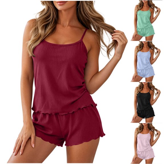 Pajama Cami Sets for Women Cute Sleeveless Top and Shorts Fashion Soft Casual Sleepwear Solid Color Comfy Lightweight Nightwear Size S-2XL