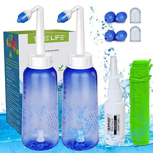 2PCSPack Sinus Rinse Bottle with 4 Sprayer + 1 Moisturizing Nasal Pump Sprays 300ml 10oz