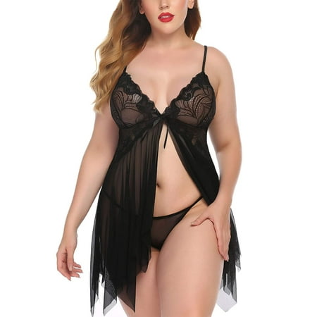 Plus Size Lingerie for Women Sleepwear Set Lace Trim Babydoll Chemise XL-4XL