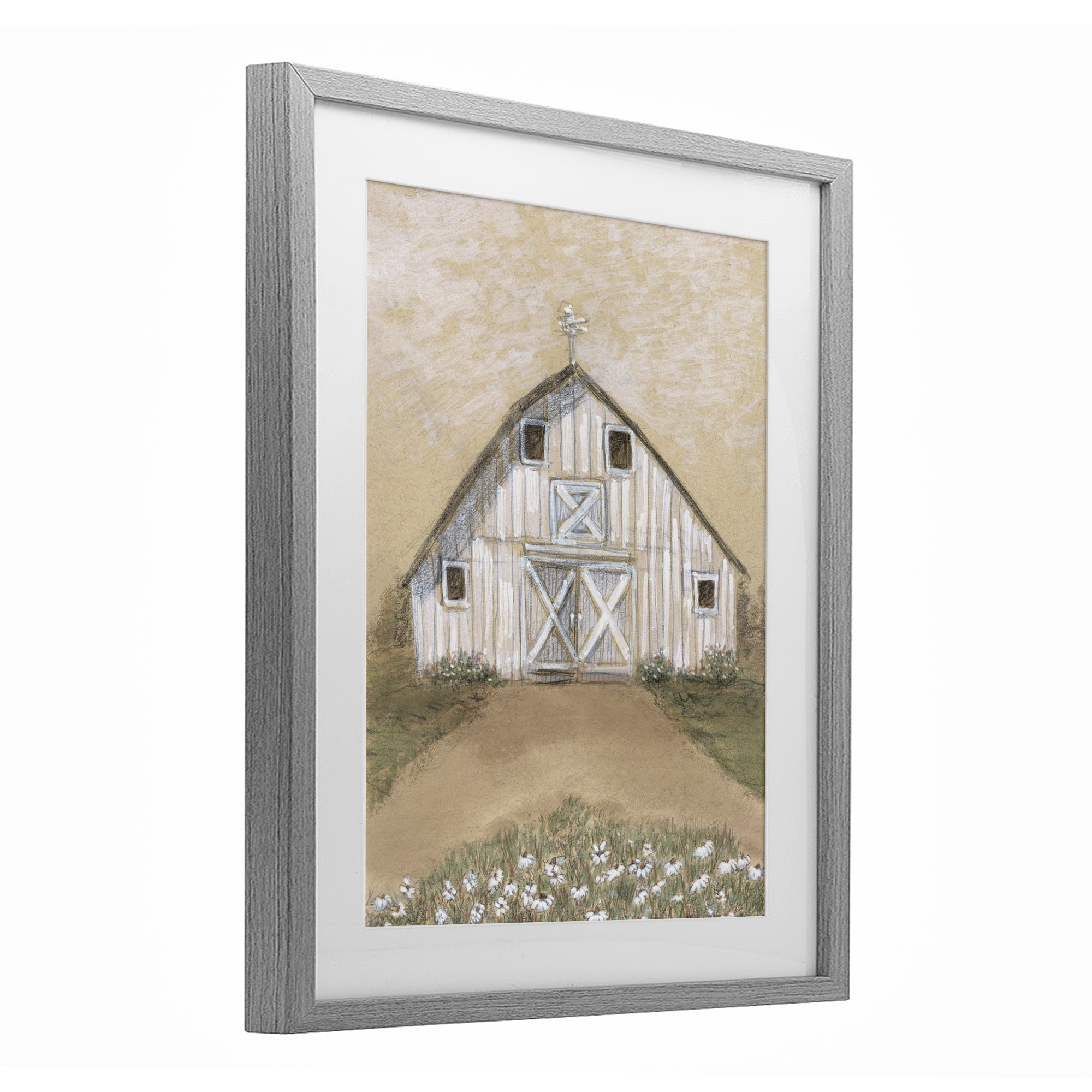 Stupell Industries Barn Lane Flowers Drawing Gray Framed Print Under Glass, design by Patti Bishop
