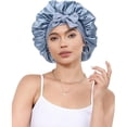 thumbnail image 1 of wonima11 Silk Bonnet for Sleeping 100% Mulberry Women Double Layer Sleep Cap with Adjustable Elastic Band Silk Hair Wrap(Mist Blue+Sky Blue), 1 of 1
