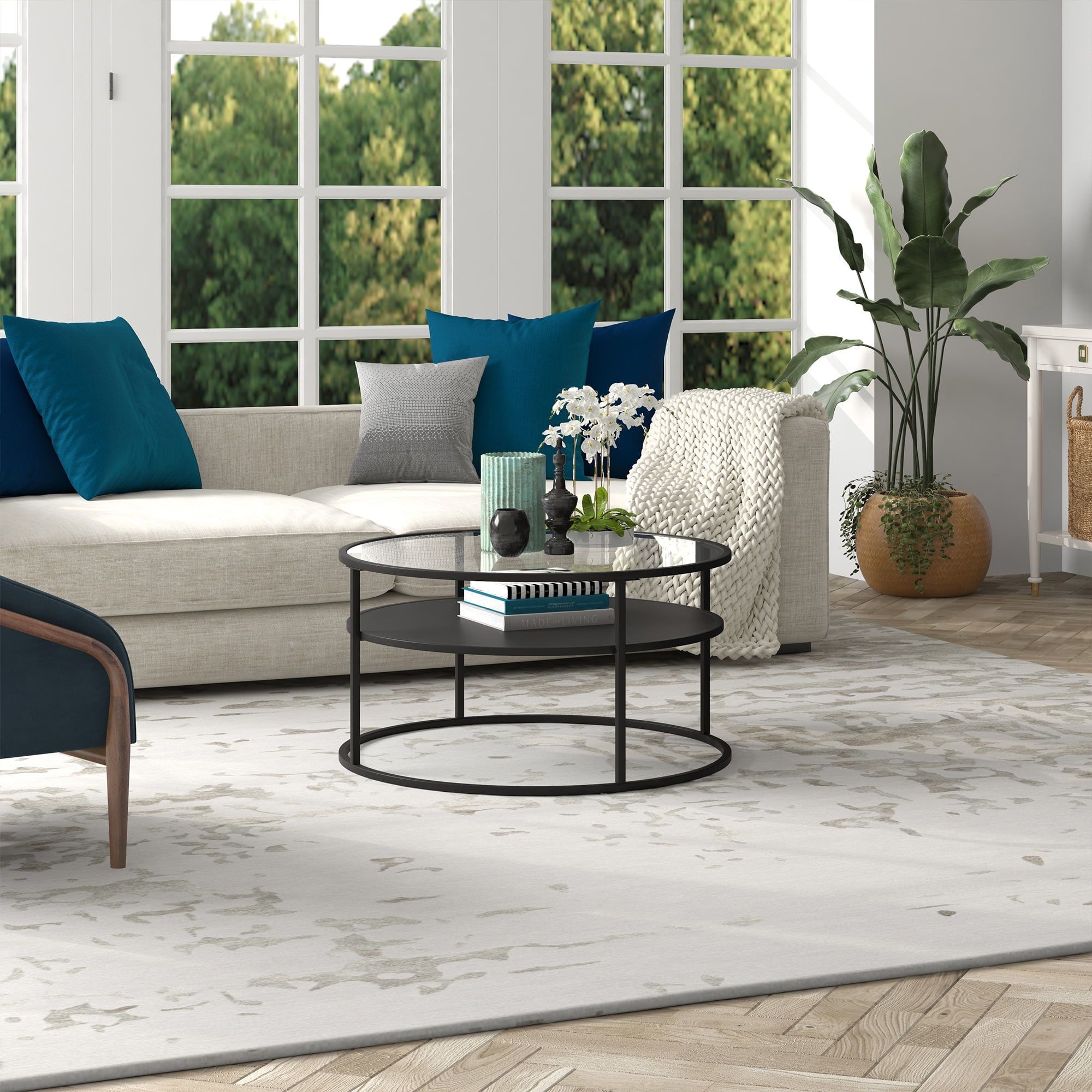 Evelyn&Zoe Ada 32" Wide Round Coffee Table, Blackened Bronze