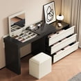 thumbnail image 3 of NessCarsti Modern Extendable Vanity Desk Set with Mirror & Jewelry Organizer, Black/Beige, 3 of 5