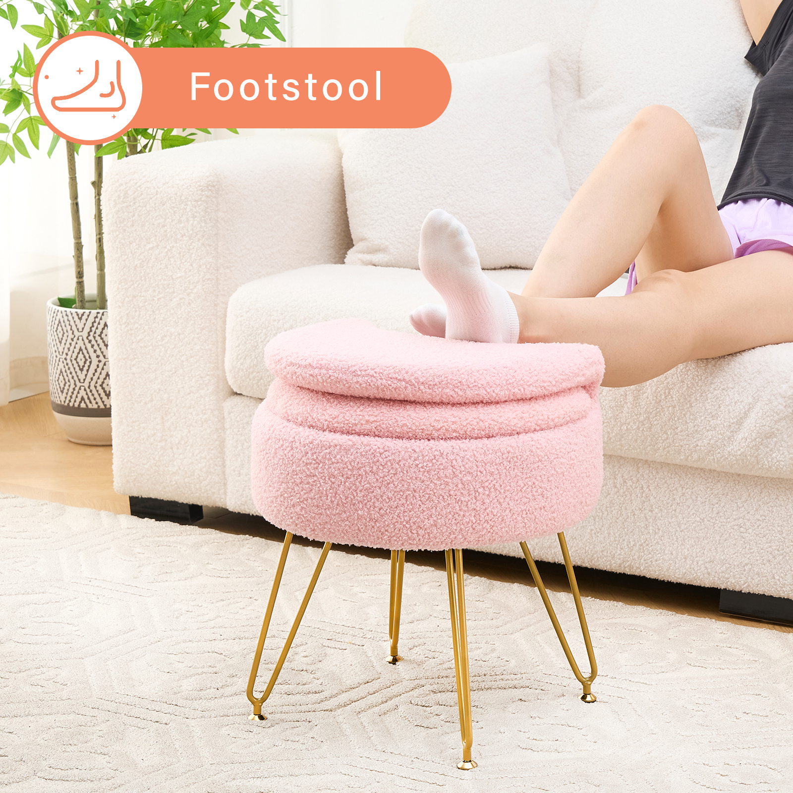 Casa Pura Furniture Teddy Velvet Storage Ottoman with Folding Back, Pink