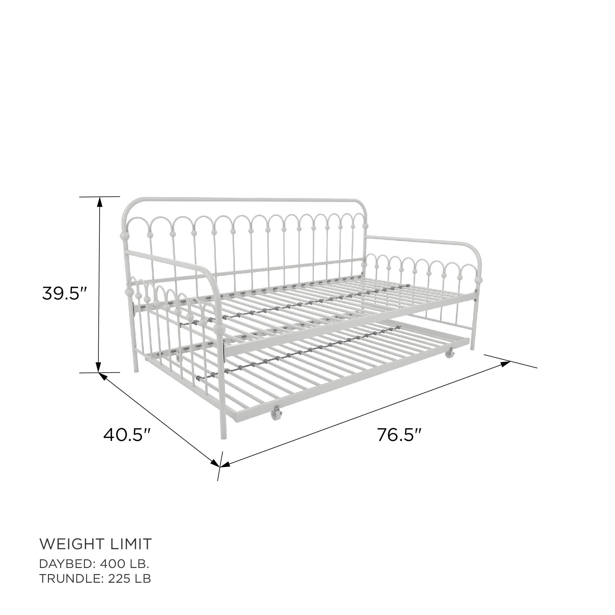 Novogratz Bright Pop Metal Daybed with Roll Out Trundle - Chic, Stylish, Space-Saving Design - Includes Sturdy Steel Slats (Off White, Twin)